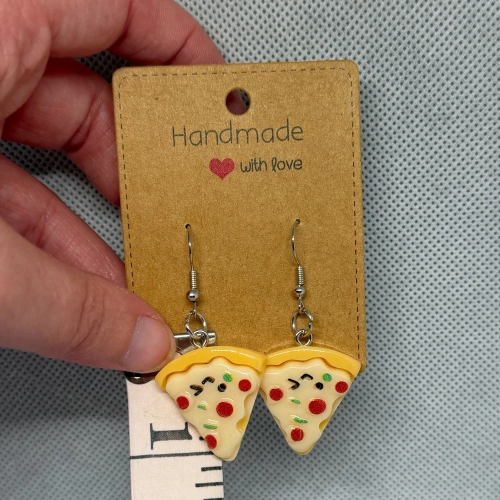 Handmade White Pizza Slice Earrings